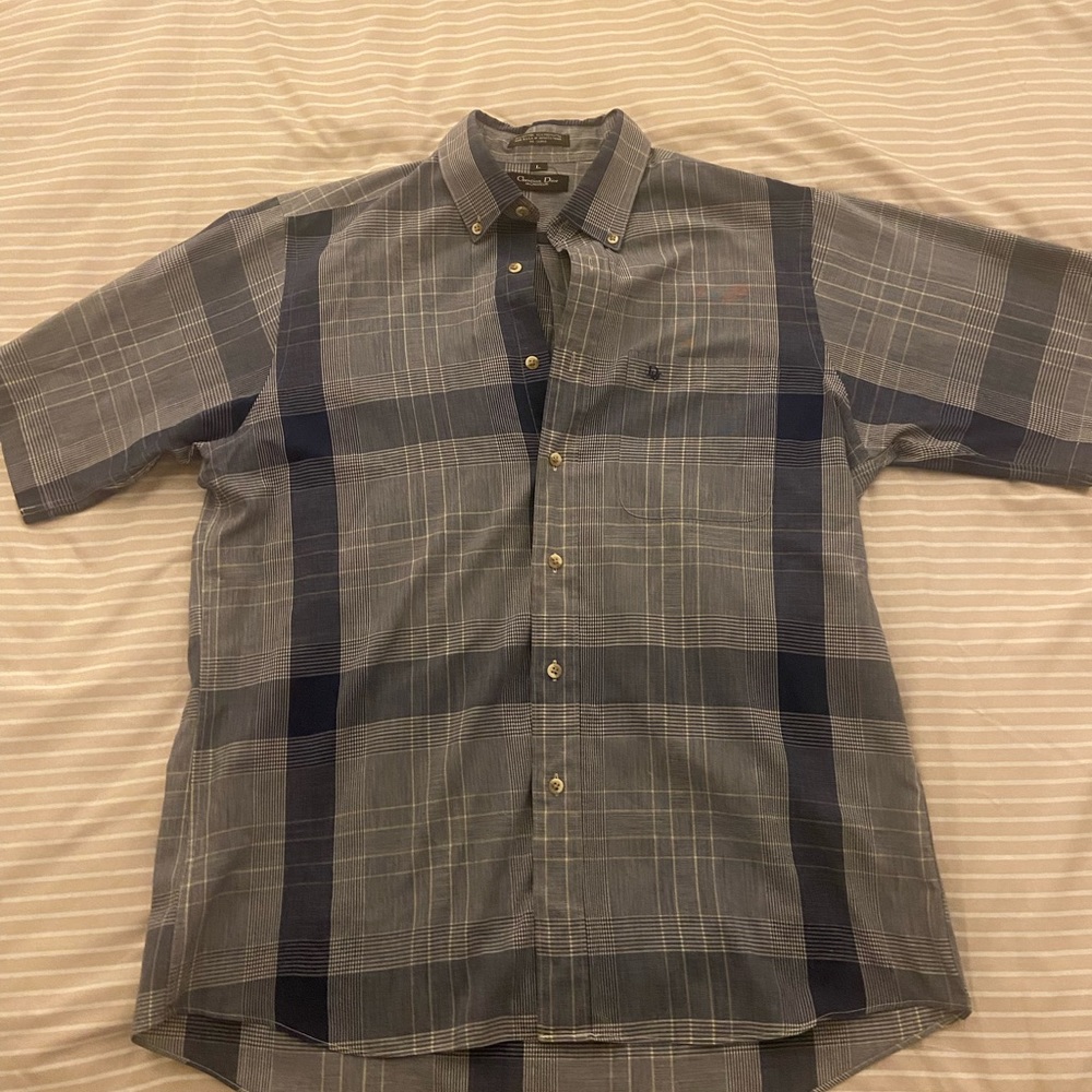 Men’s button up plaid size Large Dior shirt